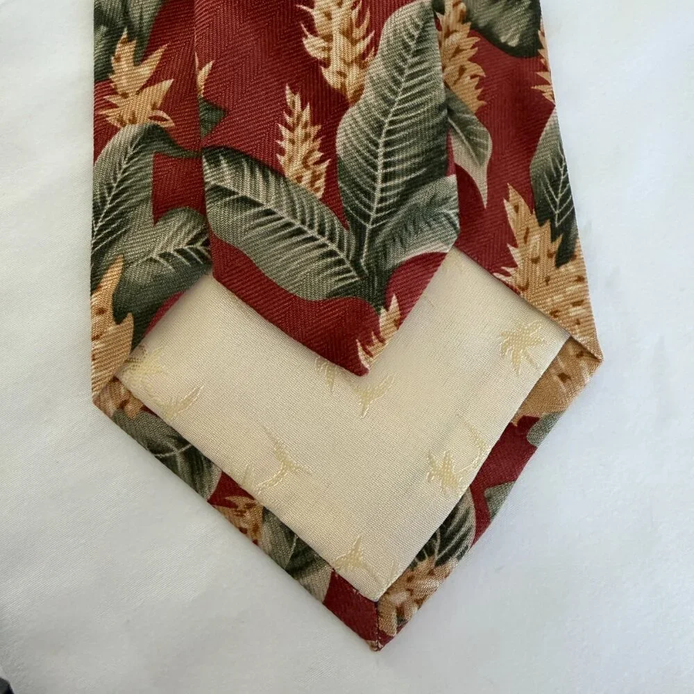 TOMMY BAHAMA 100% Silk Tropical Palm Print Tie Rust Green NWT - Picture 8 of 10